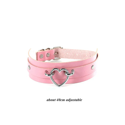 Pink Gothic Collar Necklace – Trendy Rock Leather Heart with Rivets, Harajuku Punk Choker Jewelry for Women, Gift Idea
