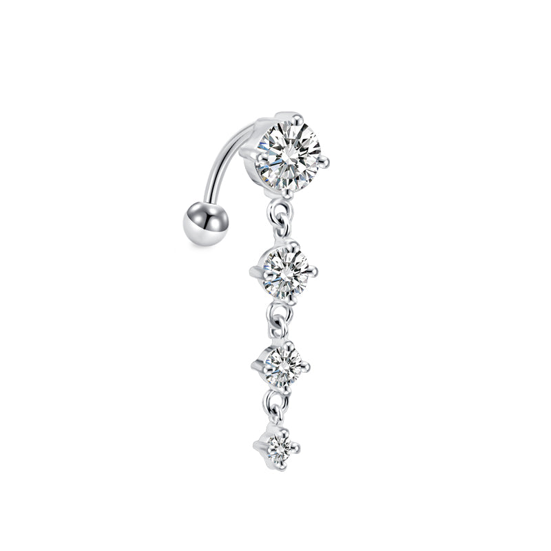 Trendy Women’s Belly Button Ring – Stainless Steel Dangle Navel Piercing with Crystal Flower Punk Jewelry