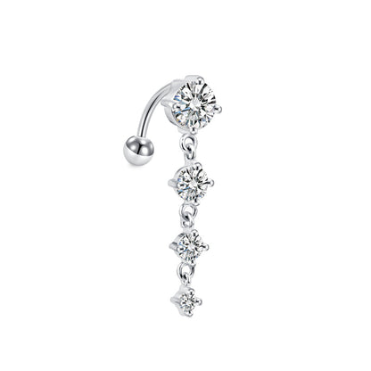 Trendy Women’s Belly Button Ring – Stainless Steel Dangle Navel Piercing with Crystal Flower Punk Jewelry