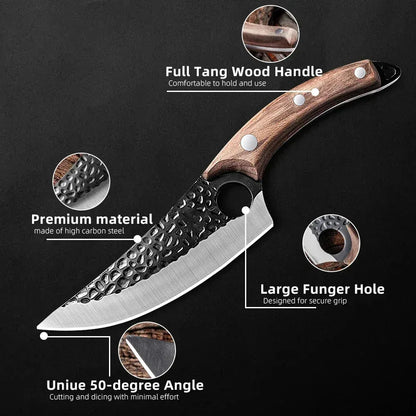 Handmade Forged Kitchen Knife Set – Professional Butcher, Boning, Cleaver, and Vegetable Knives for Household and Chef Use