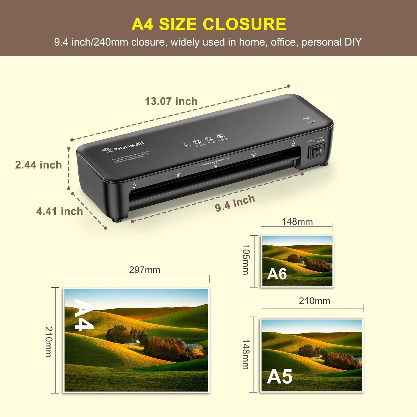 Bonsaii 9-Inch Thermal Laminator – Never Jam Technology for Documents, Posters & Photos, Ideal for Home, Office & School