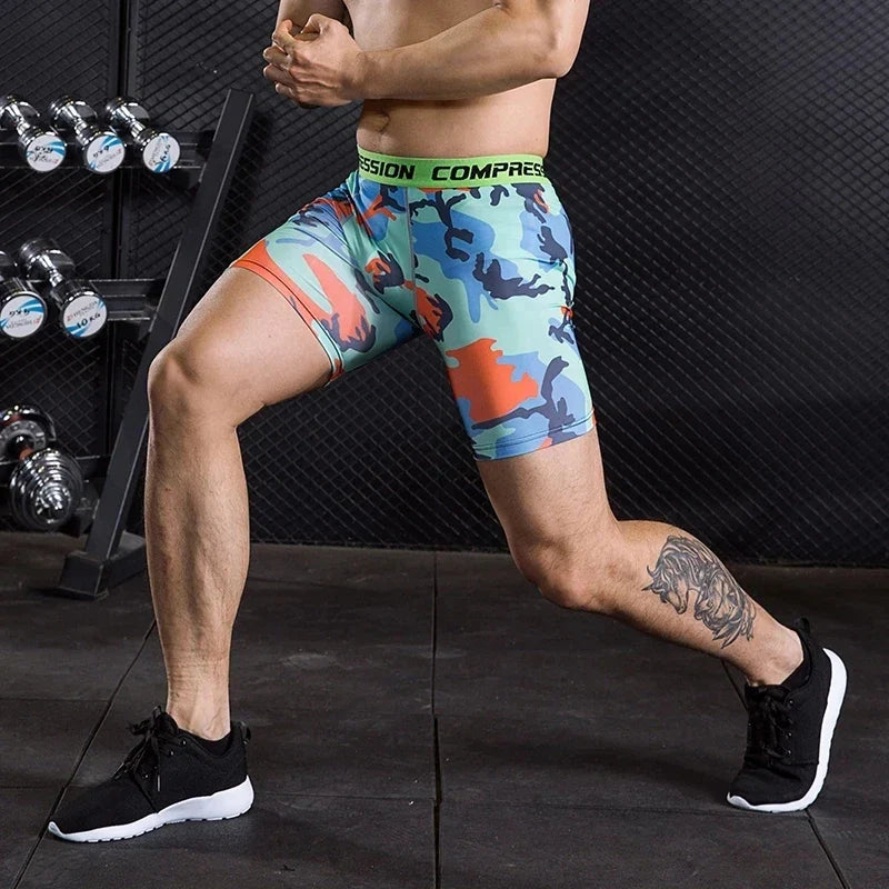 Men’s Compression Shorts – 3D Camouflage Gym Training Tights, Muscle Support Elastic Running & Bodybuilding Sports Shorts