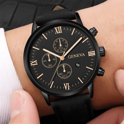 Men's Casual Watch – Leather Band Analog Quartz with Calendar Function