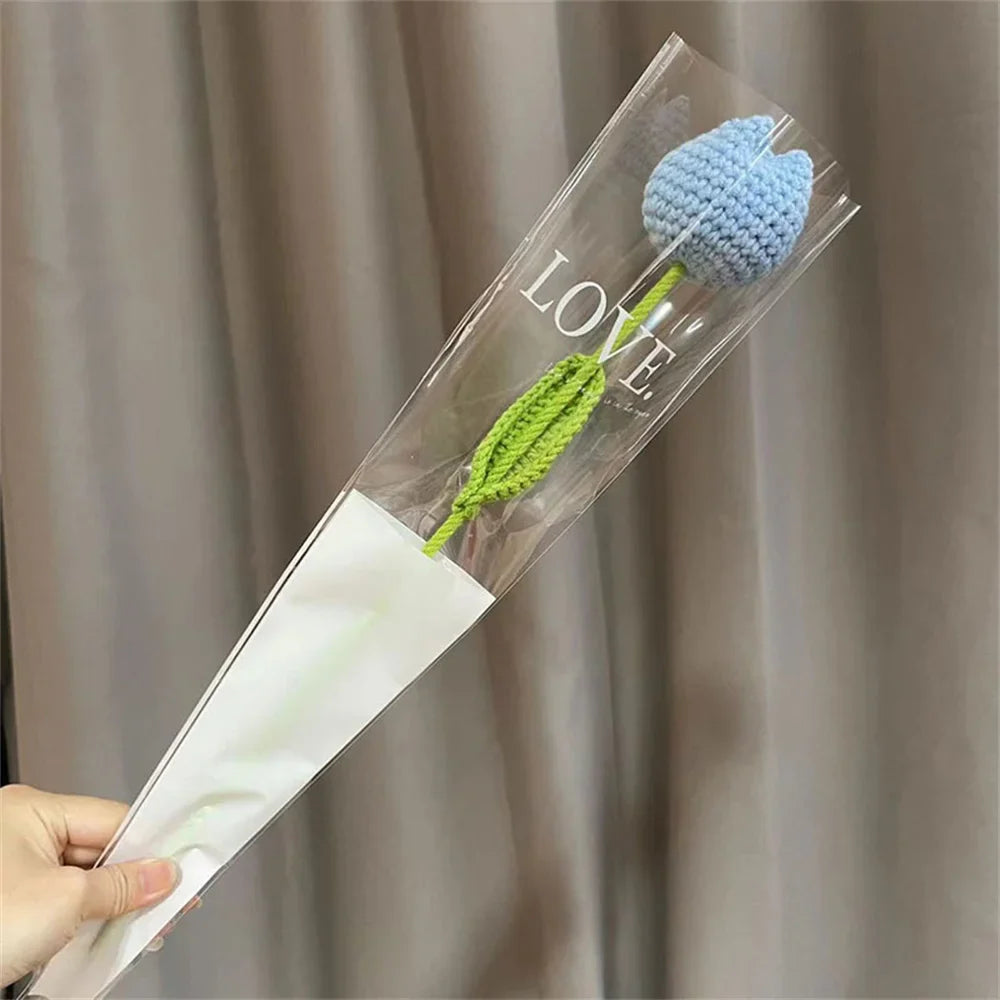 Hand-Knitted Rose, Tulip & Sunflower Bouquet – Crochet Simulation Floral Arrangement for Home Table Decor