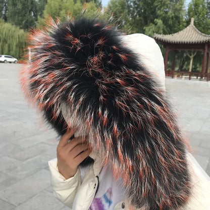 Natural Raccoon & Fox Fur Scarf – Luxury Women’s Winter Fur Collar and Hood Trim for Coats & Jackets
