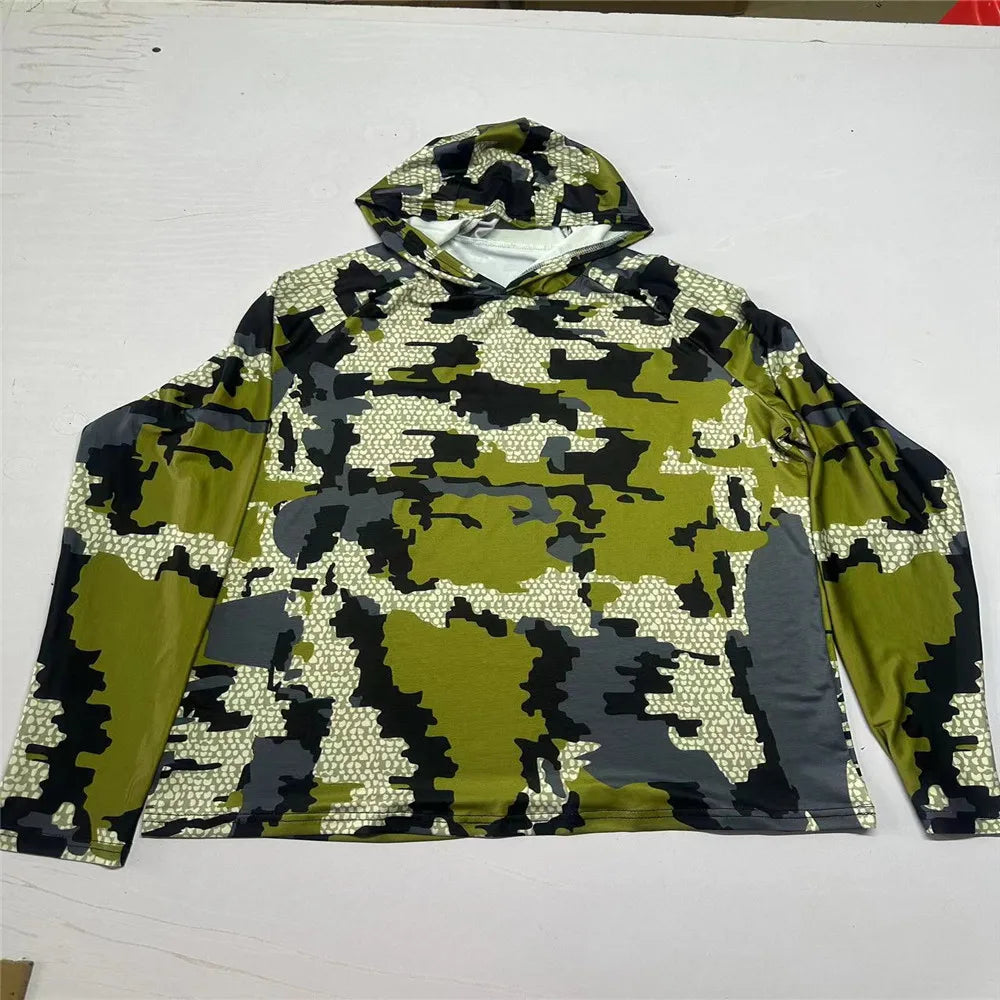 Men's Long Sleeve Fishing Hoodie – Anti-UV Sun Protection, Camouflage Hunting Shirt with UPF 50+