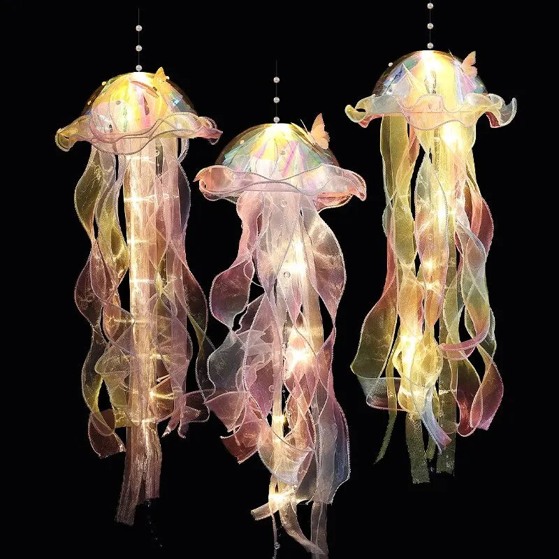 Gradient Jellyfish LED Light – Handmade Festival Pendant & Night Decoration for Courtyard Lighting
