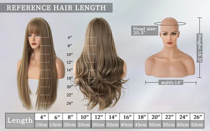 7JHH Honey Blonde Wig with Bangs - Long Brown Layered Heat Resistant Synthetic Wig for Women, Daily Use