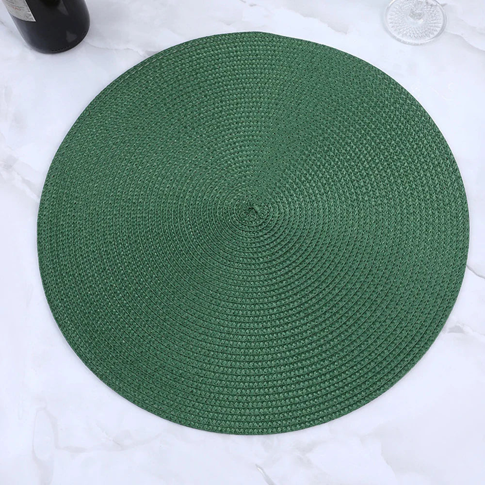 38cm Round Braided Tableware Mat – Washable, Anti-Slip, Heat-Resistant Dining Placemat and Drink Coaster for Home Decor