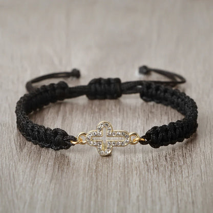 Crystal Hollow Cross Bracelet - Braided Prayer Healing Bangle Jewelry Gift for Women & Yoga Lovers