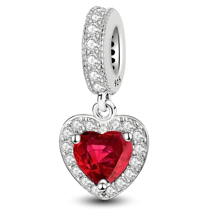 925 Sterling Silver Paw Heart Charm - Zircon Red Love Pendant Bead for DIY Bracelets & Women’s Fine Jewelry