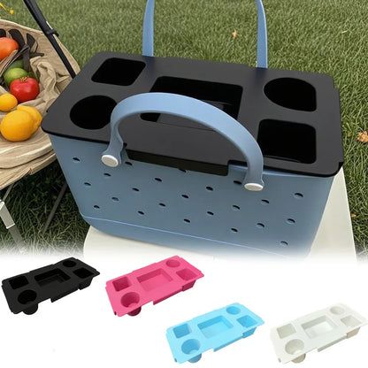 EVA Waterproof Storage Lid Organizer – 5-Compartment Cup & Phone Holder Bag Top Accessory for Camping & Travel Storage