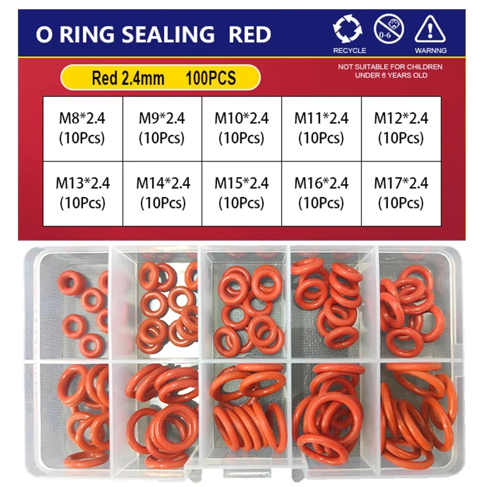 Silicone O-Ring Sealing Washer Kit – Red VMQ High Temp Oil Resistant Plumbing Gasket Assortment (CS 1–3.1 Sizes)