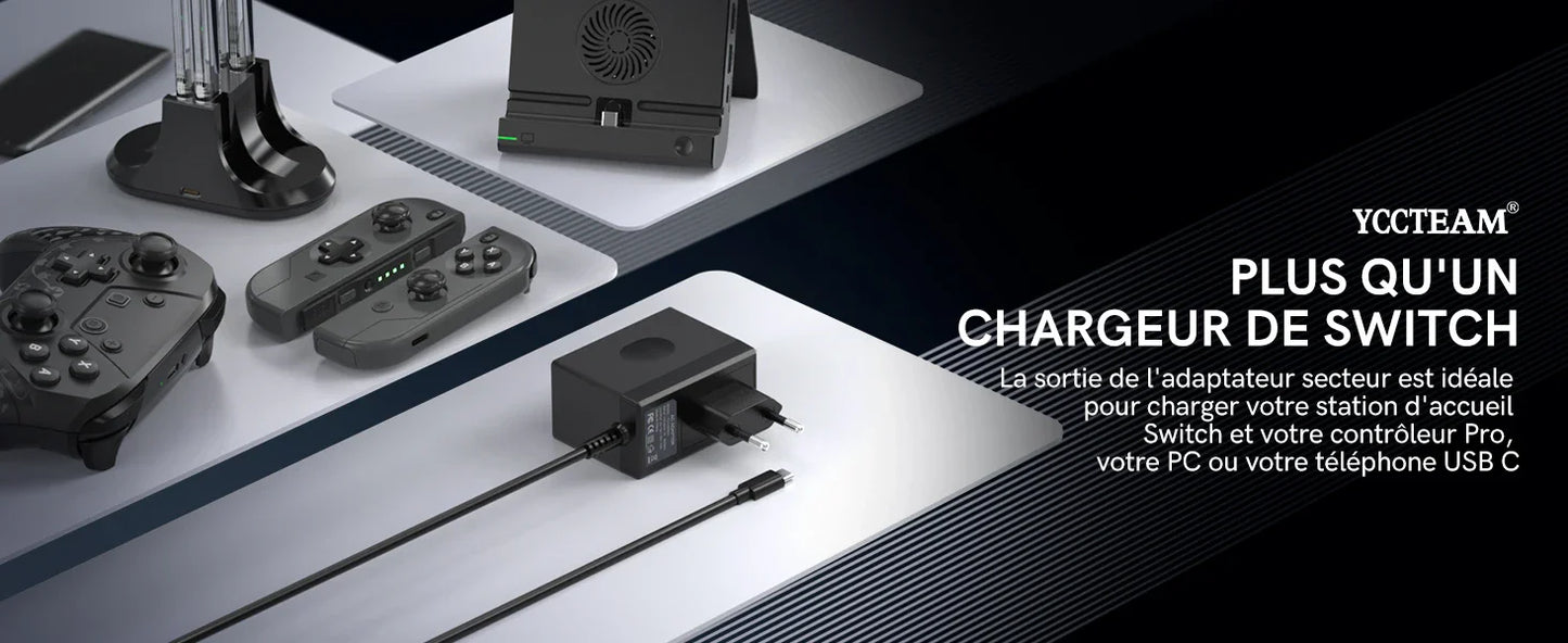 45W AC Adapter Charger for Nintendo Switch – Fast Charging for Switch Lite, Dock & Pro Controller