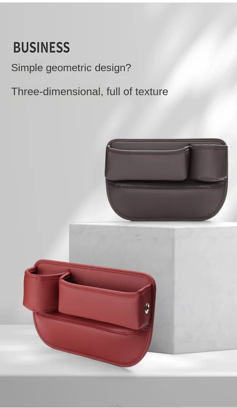 Leather Car Seat Gap Organizer – Multifunctional Crevice Filler with Cup Holder & Side Storage Pocket for Car Interior