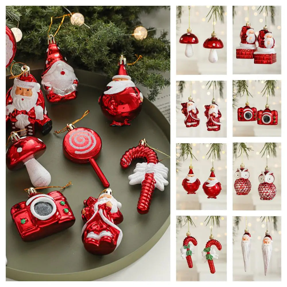 2PCS Red & White Christmas Hanging Ornaments – Plastic Santa Claus Tree Decorations for Holiday Party & Festival Supplies