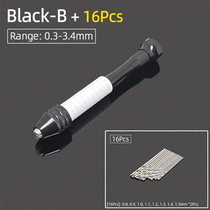 Mini Aluminum Hand Drill 0.3–3.4mm – Keyless Chuck Micro Rotary Tool with HSS Twist Drill Bit Set for Wood & DIY Crafts