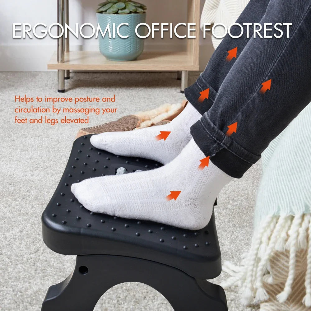 Ergonomic Under Desk Footrest - Adjustable Foot Stool with Massage Rollers for Home Office Leg Comfort and Pain Relief