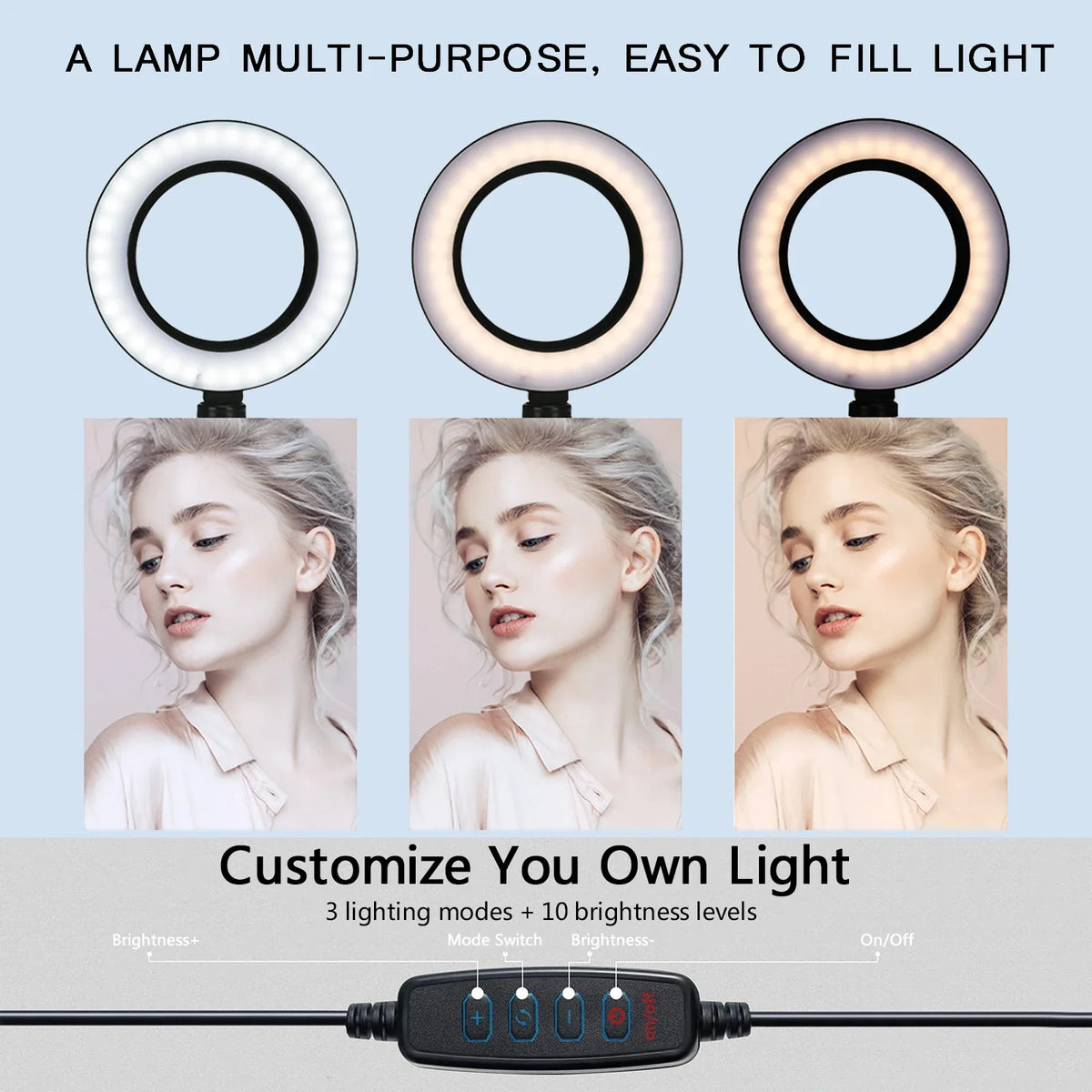 26CM Ring Light Tripod Stand: Photography Lighting for Phone, LED Selfie Ringlight with Remote - Ideal for Video, YouTube, and Live Cooking