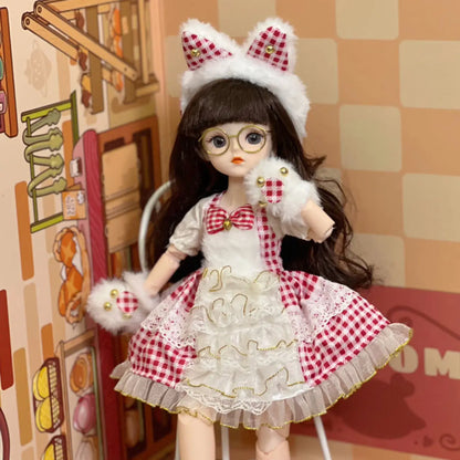 30cm 1/6 BJD Ball Jointed Doll – Starry Gray Eyes with Lolita Fashion Dress, DIY Toy Gift for Girls