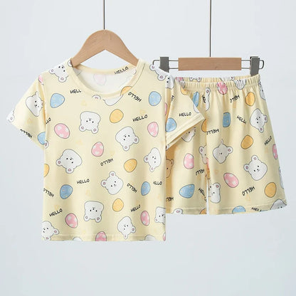 Kids' 2-Piece Summer Outfit Set - Cute Short Sleeve Top and Shorts for Boys & Girls