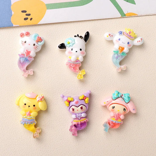10PCS Resin Mermaid Cartoon Flatback Stones – DIY Princess & Fairy Figurine Craft Accessories