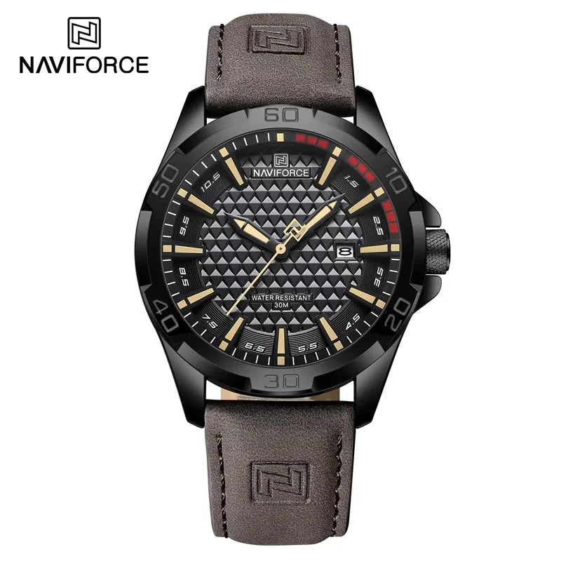 NAVIFORCE Men's Quartz Watch — Fashion Leather Strap Sport Waterproof Wristwatch with Calendar