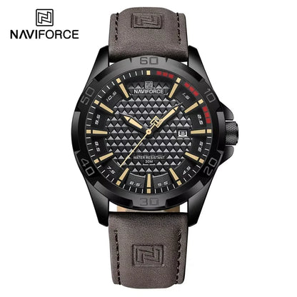 NAVIFORCE Men's Quartz Watch — Fashion Leather Strap Sport Waterproof Wristwatch with Calendar