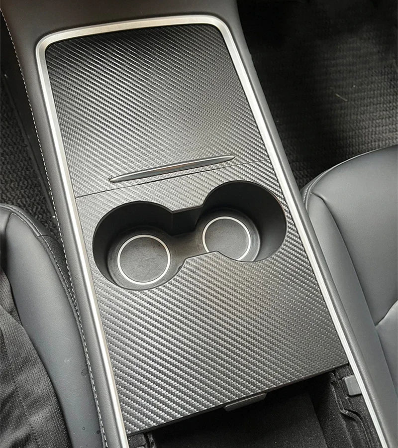 Tesla Model 3/Y 2021-2023 Center Console Panel Sticker – Wood Grain & Carbon Fiber Car Interior Cover
