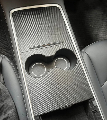 Tesla Model 3/Y 2021-2023 Center Console Panel Sticker – Wood Grain & Carbon Fiber Car Interior Cover