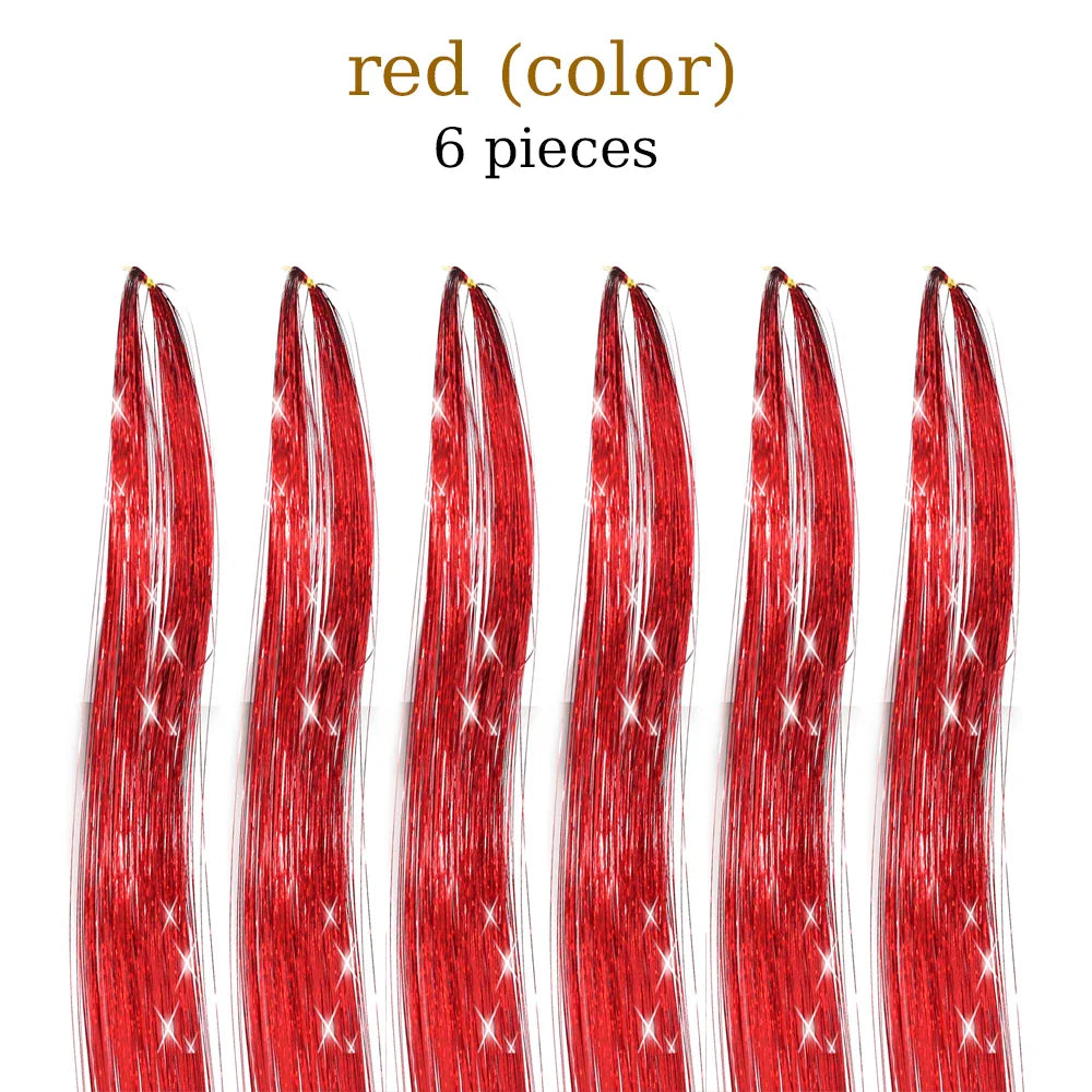 48-Inch Hair Tinsel Kit – 1200 Strands, 12 Colors Sparkling Fairy Hair Extensions with Tool