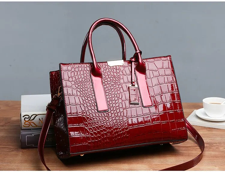Luxury Vintage Crocodile Pattern Handbag – Women’s Large Leather Tote & Shoulder Bag
