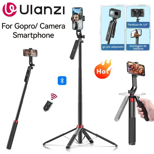 Ulanzi MA09 1.8m Selfie Stick Tripod – Remote Control Tripod for iPhone 16-13 Pro Max & Android with Panoramic Ball Head Holder