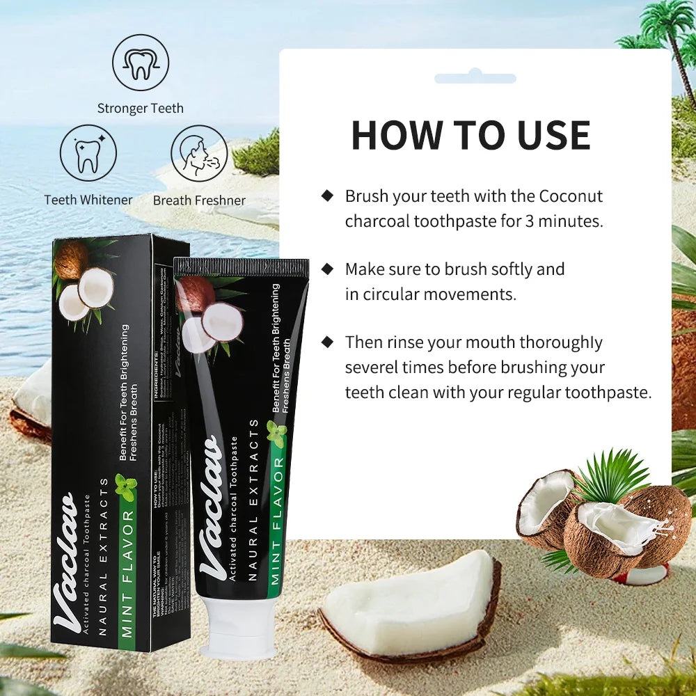 Activated Charcoal Mint Toothpaste – Natural Teeth Whitening, Plaque Removal, No Artificial Colors