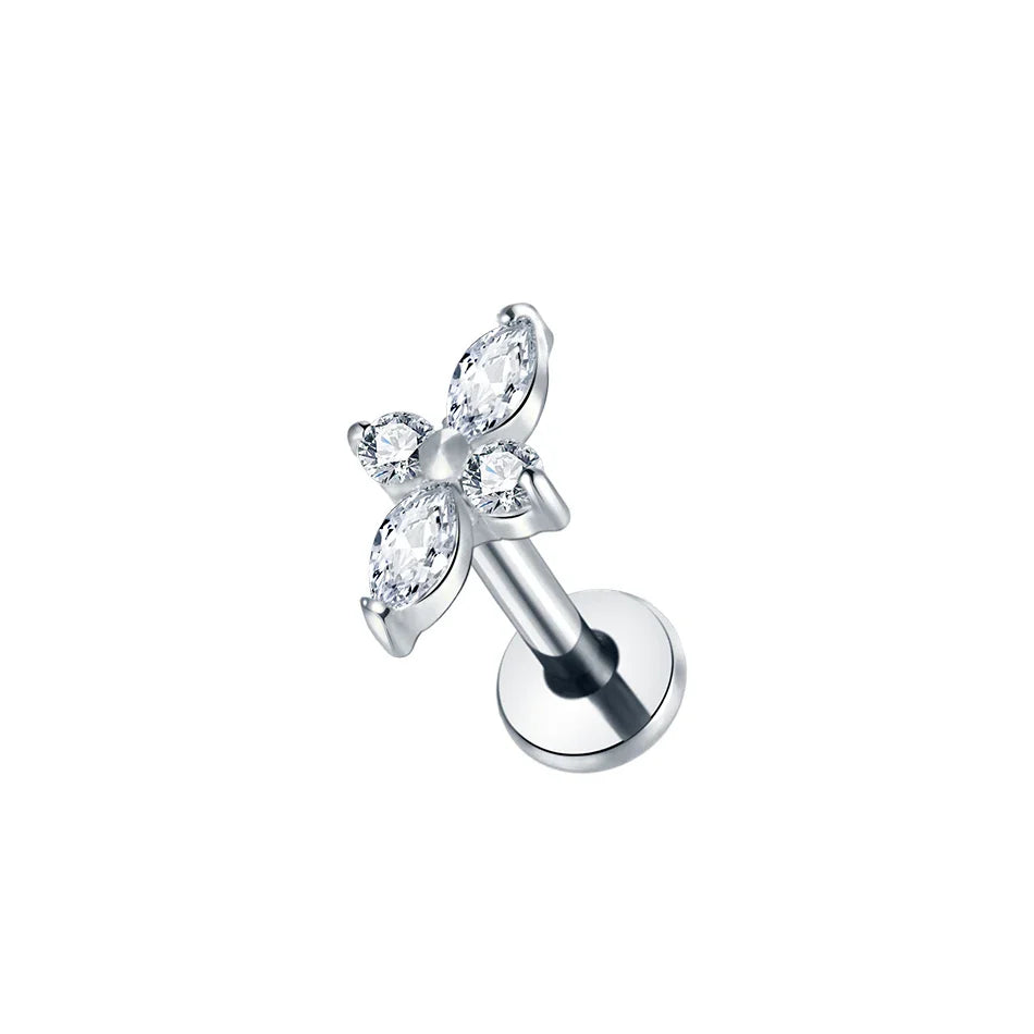Titanium CZ Tragus & Helix Stud – Internally Threaded Labret Lip Ring Piercing Earring (1PC)