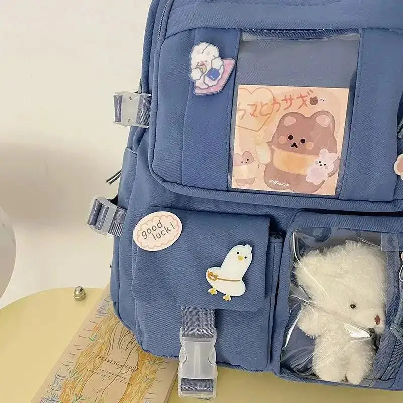 Girls' Cute School Backpack - Harajuku Style with Pockets, Ideal for Students and Teens, Includes Laptop Compartment