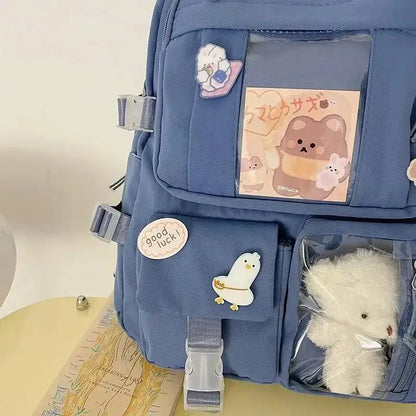 Girls' Cute School Backpack - Harajuku Style with Pockets, Ideal for Students and Teens, Includes Laptop Compartment