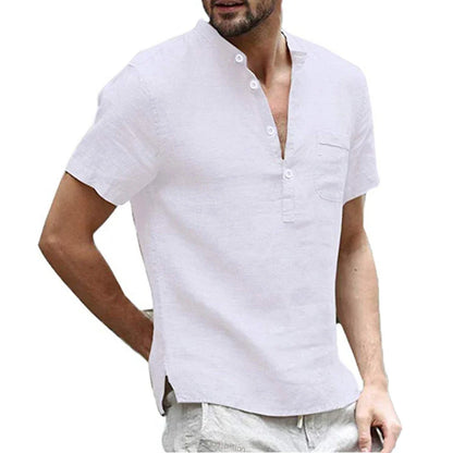 Men’s Summer Cotton Linen Short Sleeve T-Shirt Breathable Casual Loose Fit LED Style Tee Shirt S-3XL Comfort Wear