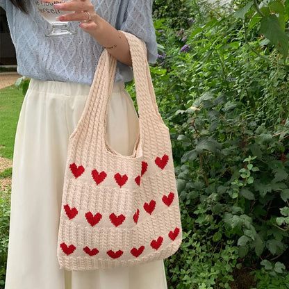 Knitted Handbags for Women - Large Capacity Totes, Shoulder Bag - Autumn Winter Purses, Casual Woven Shopping Bag