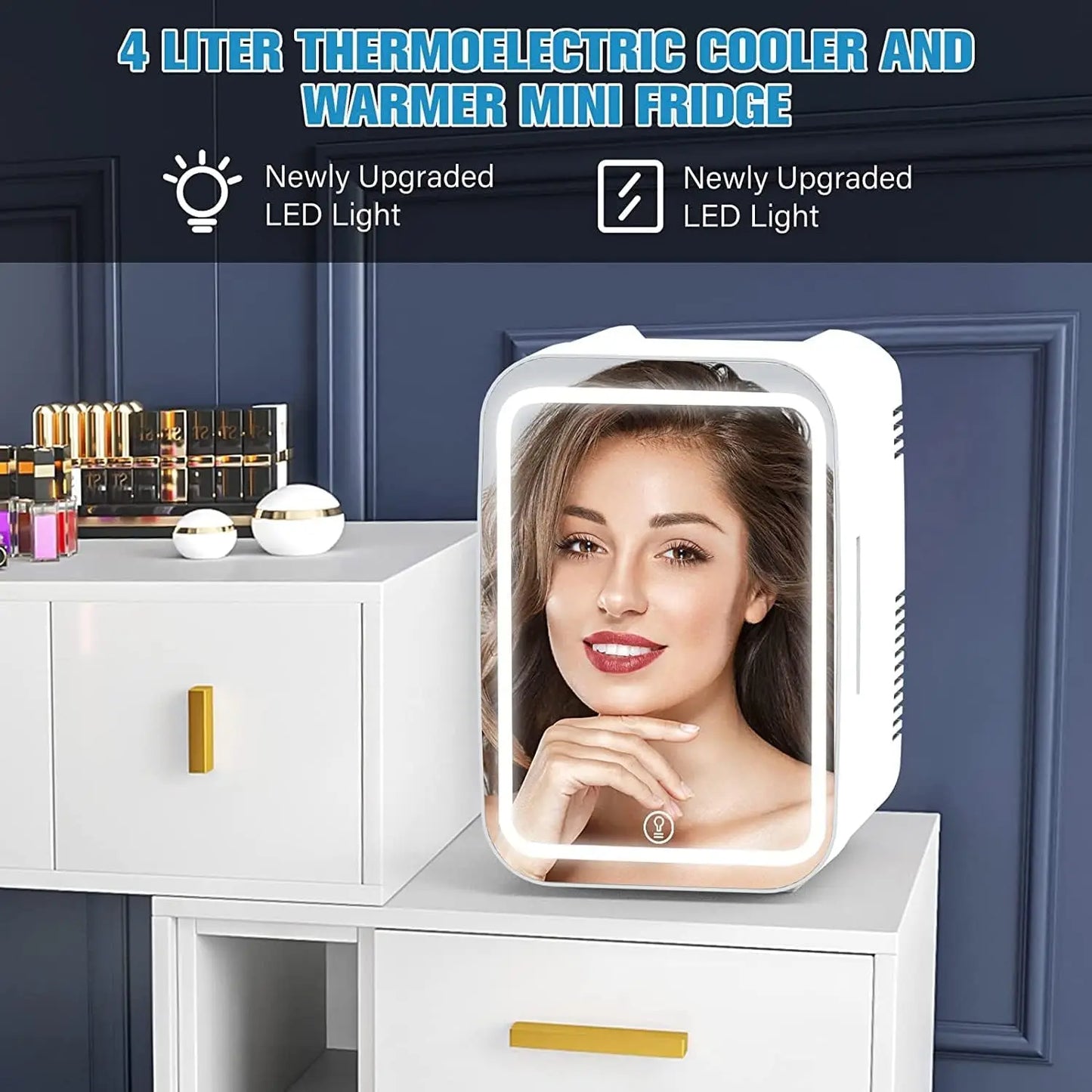 Cooseon 4L Mini Mirror Fridge – AC/DC Heated Cooling Beauty & Skincare Refrigerator, Portable Car Mini Fridge