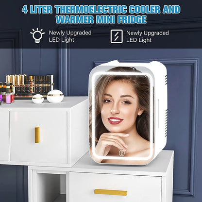Cooseon 4L Mini Mirror Fridge – AC/DC Heated Cooling Beauty & Skincare Refrigerator, Portable Car Mini Fridge