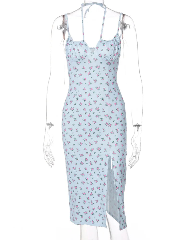 Hugcitar Sleeveless Satin Slip Floral Ruched Bandage Cut Out Maxi Dress: Summer Women's Fashion Sexy Party Club Robe Kpytomoa