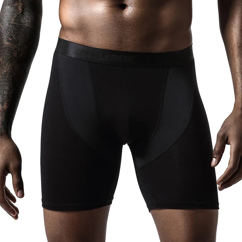 Men’s Sports Compression Boxer Briefs – Anti-Chafing Long Leg Modal Underwear, Quick-Dry Running & Fitness Performance Shorts