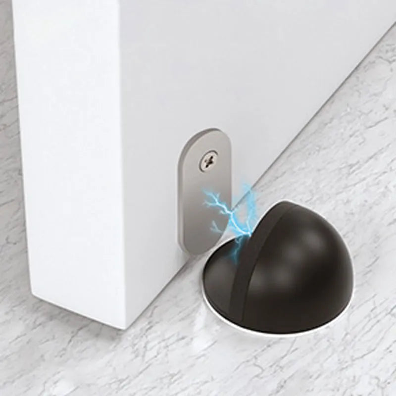 Stainless Steel Magnetic Door Stopper - Punch-Free, Magnetic Suction, Semi-Circle Rubber Anti-Collision Door Touch Stop"