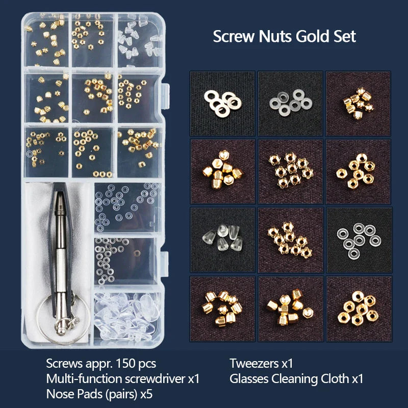 Eyeglasses Repair Kit with Screwdriver, Screws & Nose Pads – Complete Optical Repair Tool Set for Glasses & Sunglasses