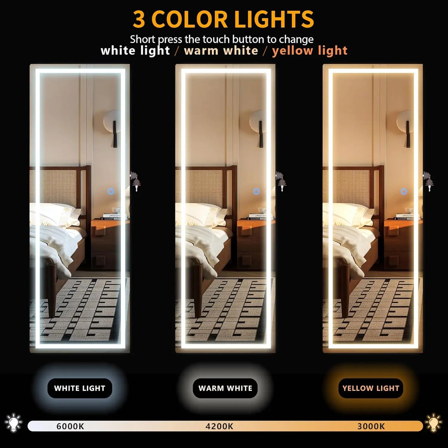 LED Door Hanging Mirror Cabinet – Wall-Mounted Full-Length Lighted Jewelry Organizer with Storage