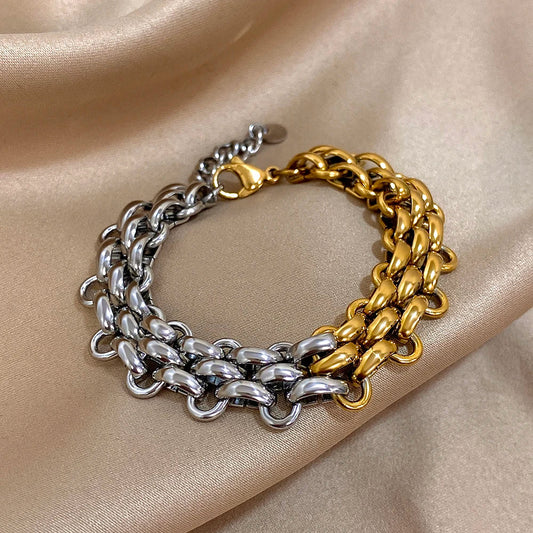 Greatera Handmade Braided Titanium Steel Bracelet – Waterproof Contrast Color Chain Bangle for Men & Women Classic Jewelry
