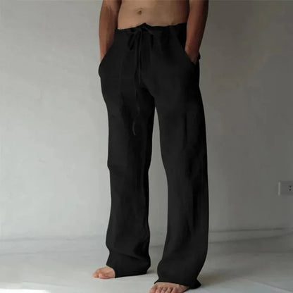 Men’s Cotton Linen Casual Pants – Breathable Summer Trousers with Elastic Waist, Solid Color Harajuku Style