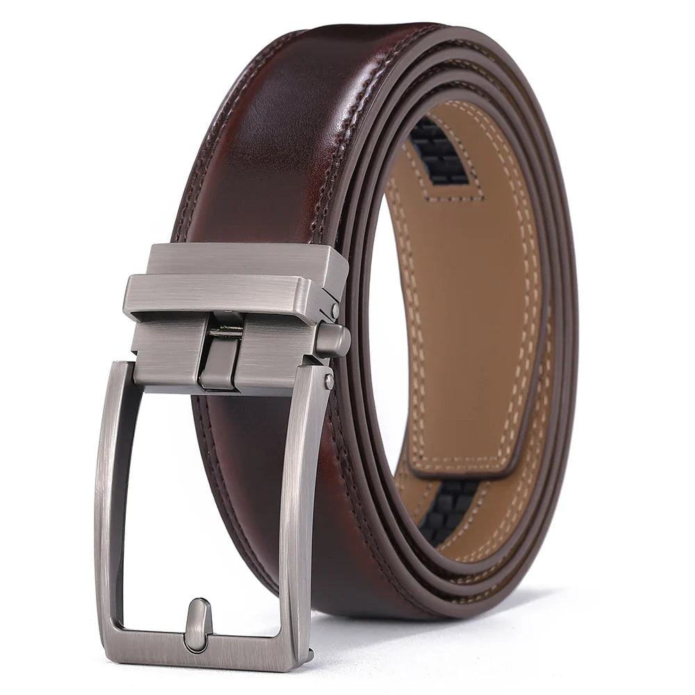 Men’s Luxury Leather Click Belt – Automatic Buckle Designer Waist Strap for Jeans (Blue, 3.5cm)