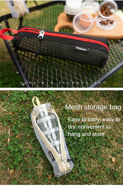 Portable Travel Camping Spice Kit | Bag with 5 Clear Seasoning Bottles & Condiment Container Set